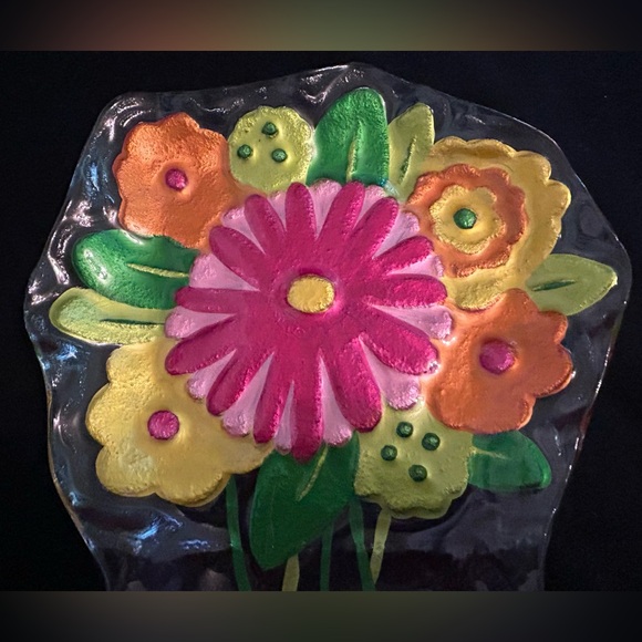 Flower bouquet glass platter large 14”x10 - Picture 3 of 8